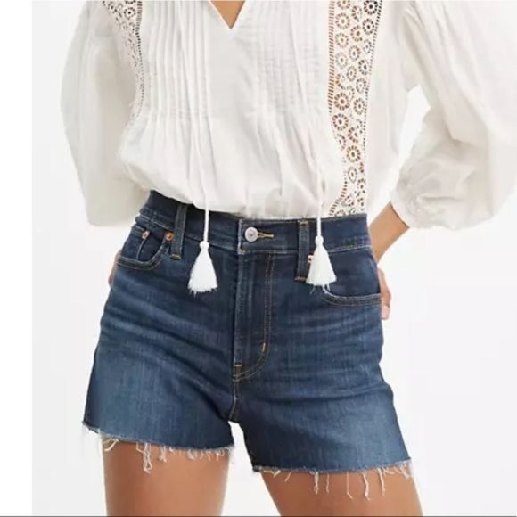 Levi's Pants - Levi's high rise shorts raw hem cut off dark wash 28